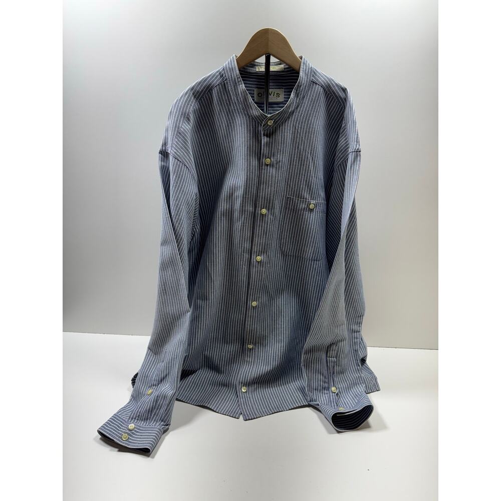 Orvis Men’s Linen Blend Long Sleeve Button Up Shirt Mandarin Collar Resort Sz XL